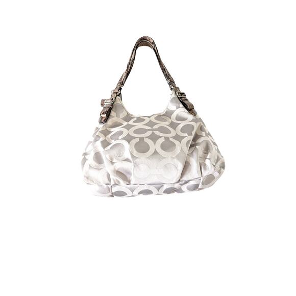 Coach Madison Op Art Sateen Maggie Shoulder Bag in Grey with Snake Skin 17689 - Picture 2 of 7